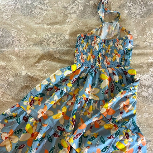 Floral Halter Dress in Blue and Yellow - Picture 4 of 6